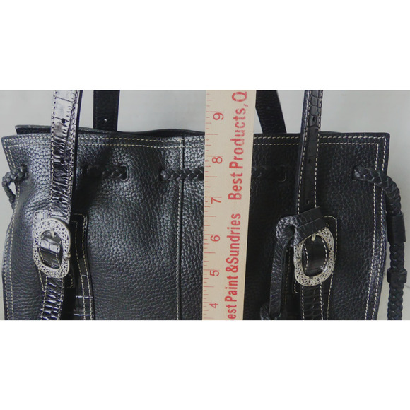 BRIGHTON Black Pebble Leather Shoulder Bag Tote Filigree Buckle Satchel SW Liner - Picture 5 of 16